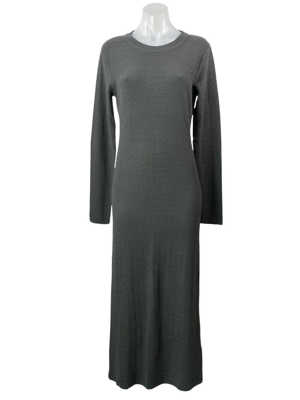 Zara Women's Dark Gray Cable Knit Round Neck Long Sleeve Sweater Maxi Dress L